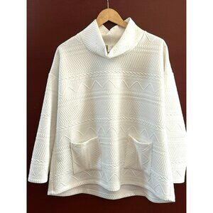 Papillon Blanc Womens White Textured Knit Pull Over Top Pockets Medium Relaxed